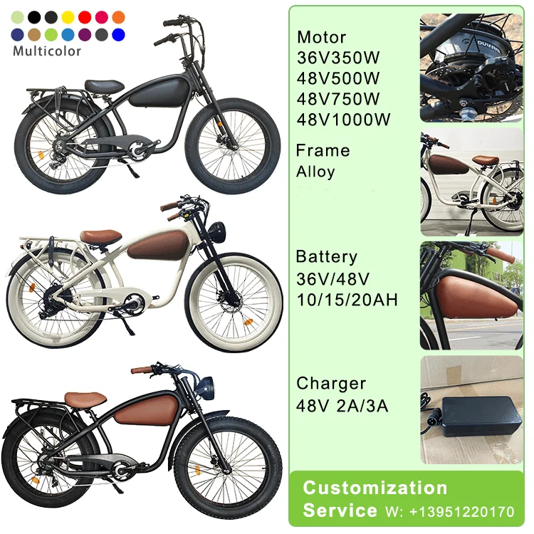 Hammer High Power Vintage Electric Bike 750W Cafe Racer Electric Bike Fat Tire 26''4.0 E 1000 Watt for Mancustom