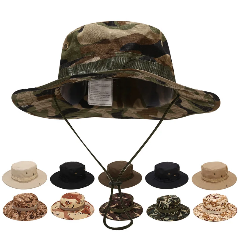 Men Camouflage Bonnie Hats Tactical Army Bucket Hats Military Panama Summer Bucket Caps Hunting Hiking Outdoor sun hats