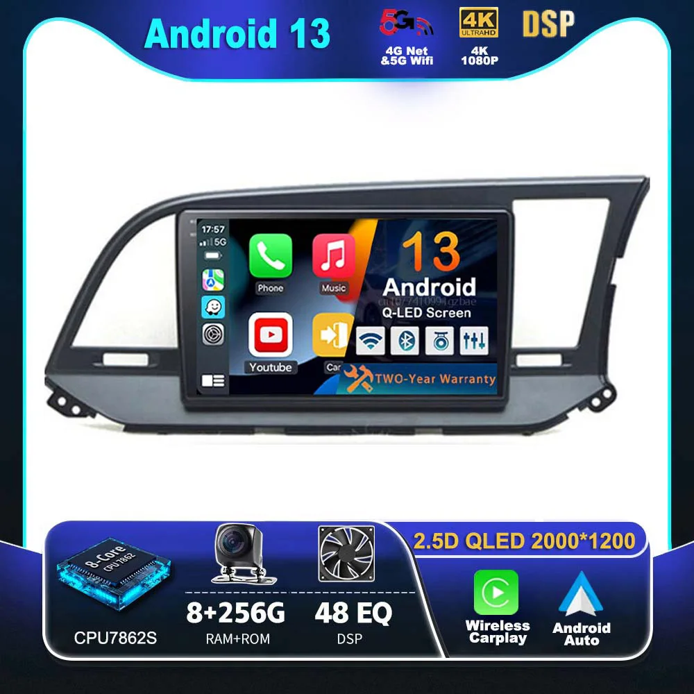 

9" Android 13 Carplay Car Radio For Hyundai Elantra 6 2018 2019 2020 RHD Multimedia Video Player GPS Stereo 2Din DVD 360 Camera