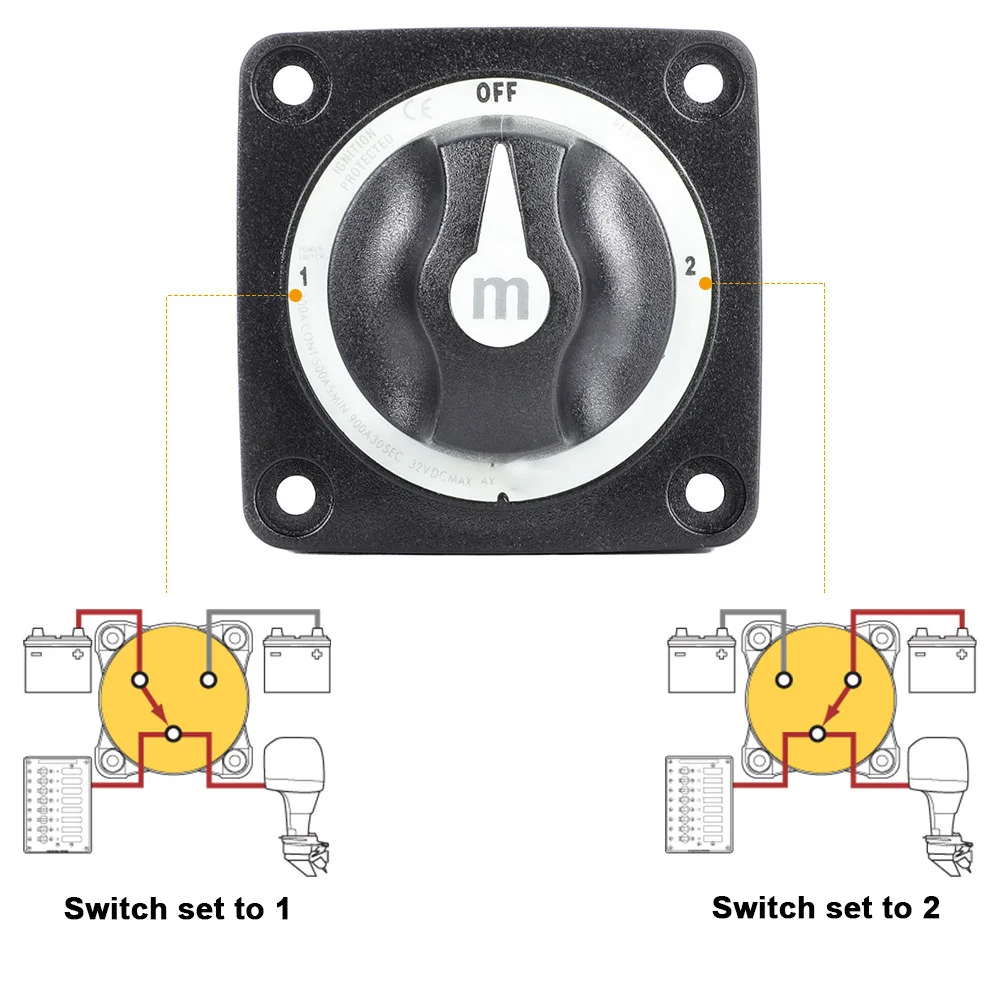 2 3 4 Position Battery Mass Marine Switch M10 Stud 300A DC 32V Isolator Disconnect Rotary for Camper Car RV Truck Boat