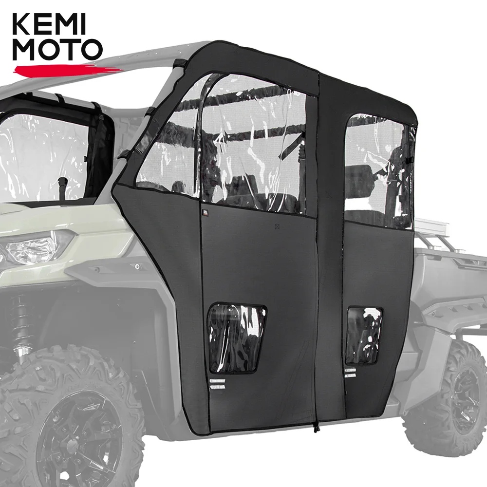 KEMIMOTO UTV Soft Cab Enclosure Doors w/ Open Slot for Side Mirrors for Can Am Defender Max HD 7/8/9/10 DSP XT XMR 2017-2024