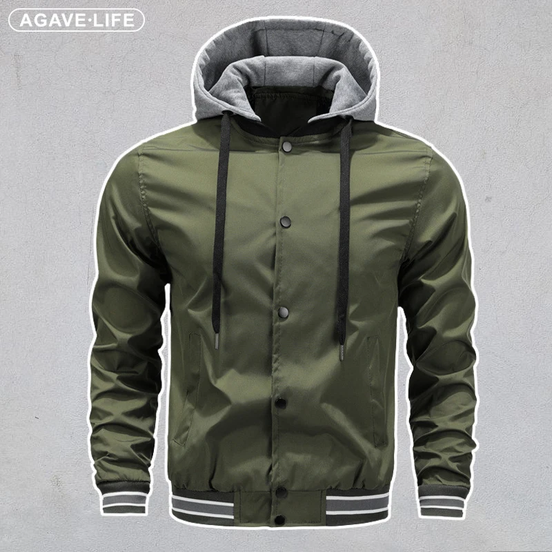 

Bomber Jacket Men's Spring Autumn Fashion Coat Men Casual Outdoor Jacket Men Jogging Detachable Hood High Street Baseball Jacket