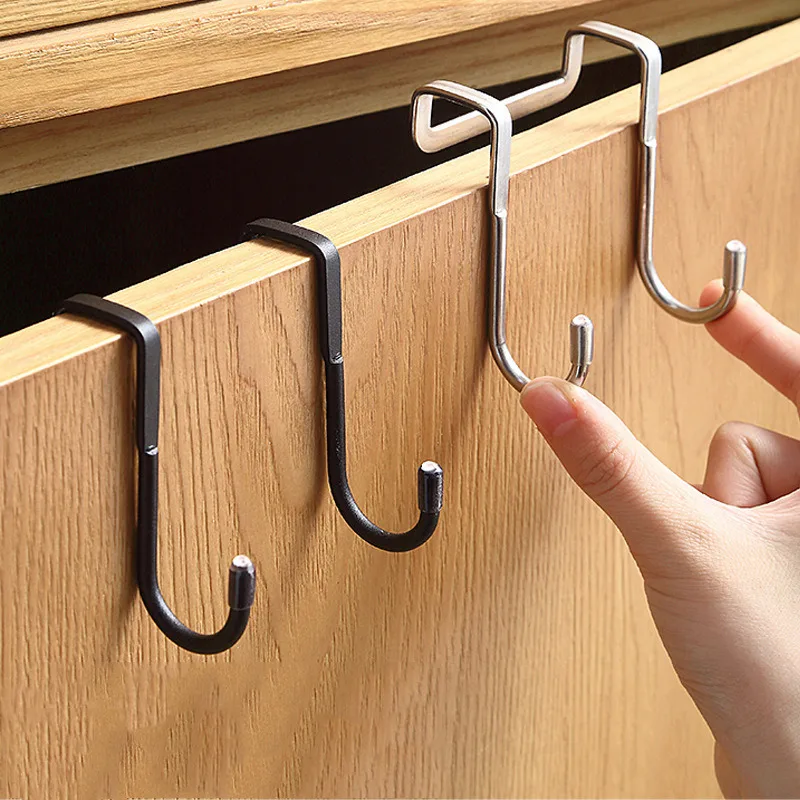 

TCoat Cabinet Hanger Towel Door S-shape The Kitchen Steel Towel Holder Rack Back Door Hook Stainless Rack Bathroom Over Clothes