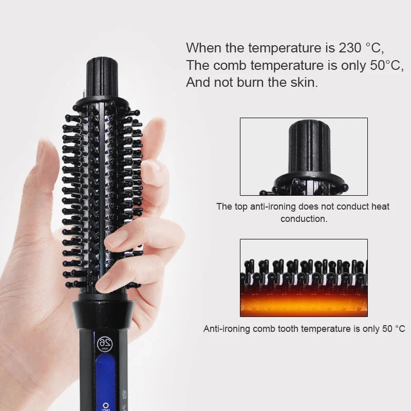 Professional Curling Iron 2 In 1 Electric Hair Brush PTC Fast Heating Combs For Women Hair Curlers Roller 18-32cm Comb te