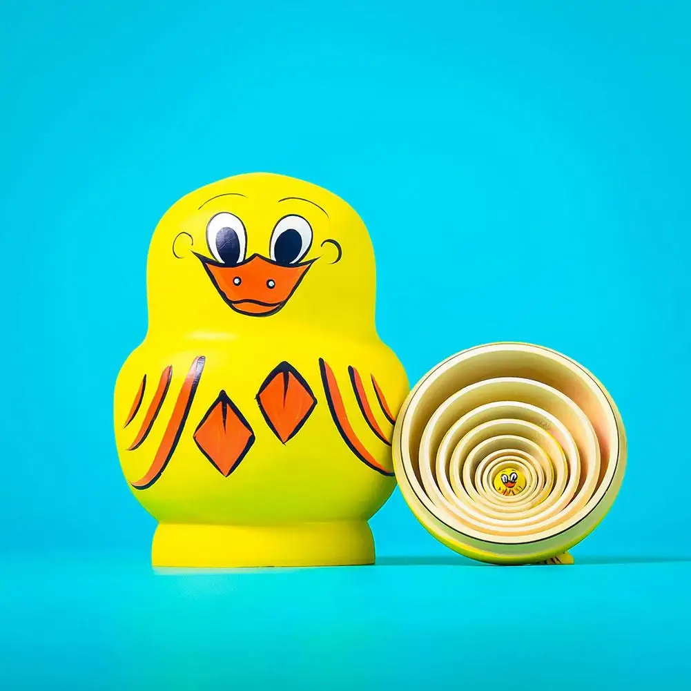 Russian Nesting Stacking Duck Doll 10Pcs Multiple Uses Wooden Duck Models Improve Thinking Skills Toy Russian National Culture