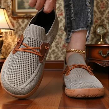 حذاء نسائي شبكي واسع القدمين حذاء بدون كعب عصري بسيط على الطراز الكاكي يسمح بمرور الهواء سهل الارتداء بتصميم أحذية رياضية حافي القدمين للنساء 2