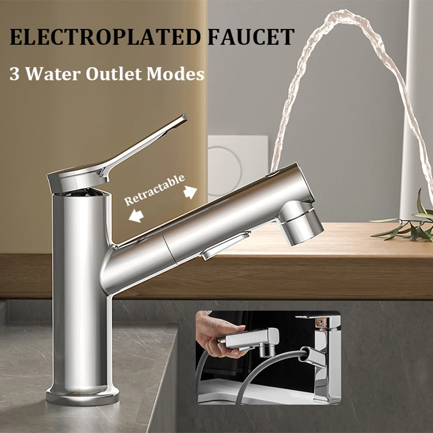 RV Accessories Electroplated Pull-Out Faucet Kit For Caravan Camper Boat Yacht Motorhome Bathroom Kitchen Retractable Faucet