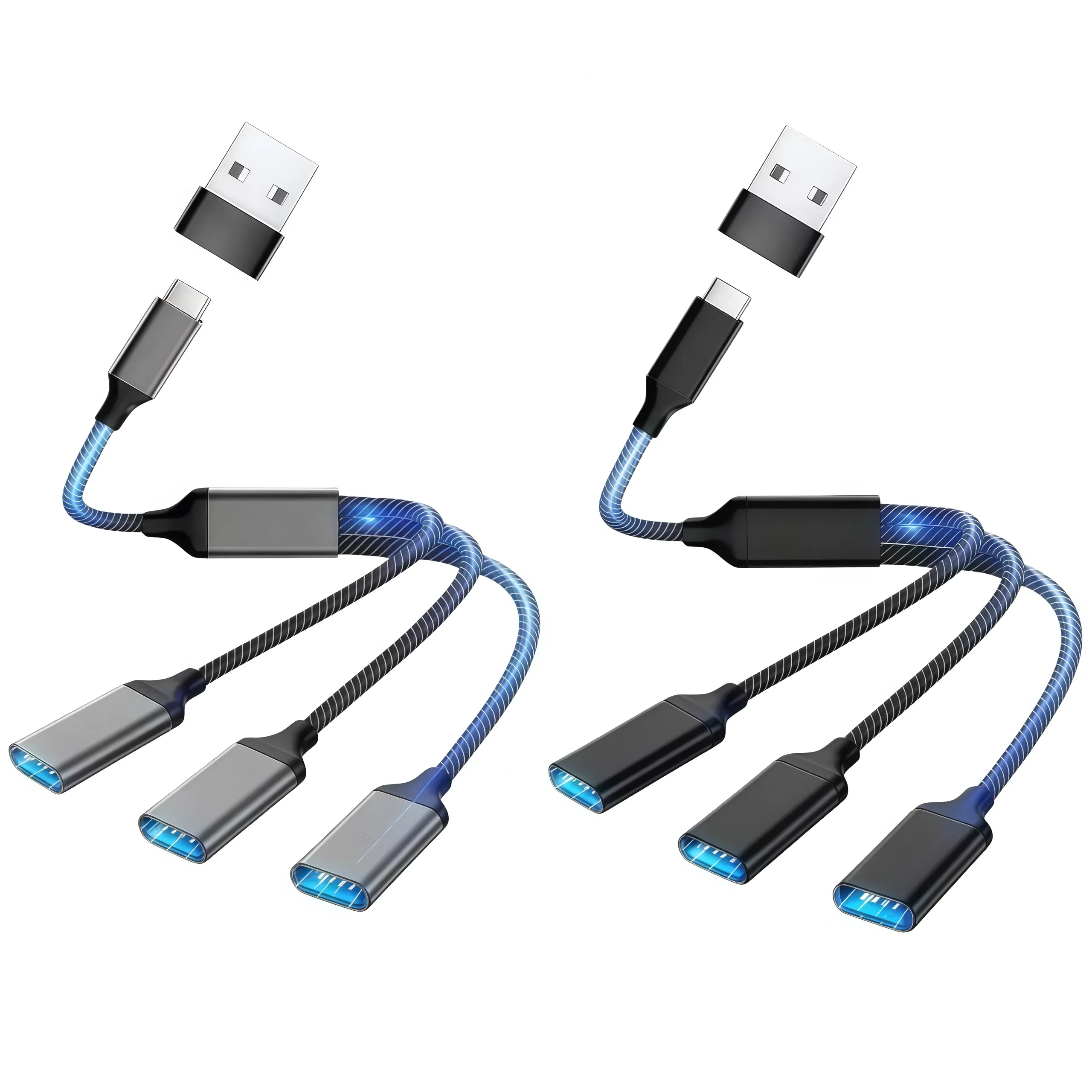 Multifunctional USB-C 3-Port Extension and Fast Charging Cable Adapter