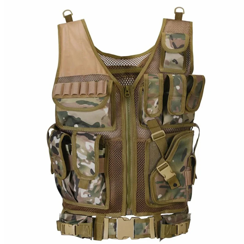Nylon Molle Vest Adjustable Mesh Vest Combat Body Armor Vests Multi-Pocket Plate Carrier Vest for Outdoor Hunting