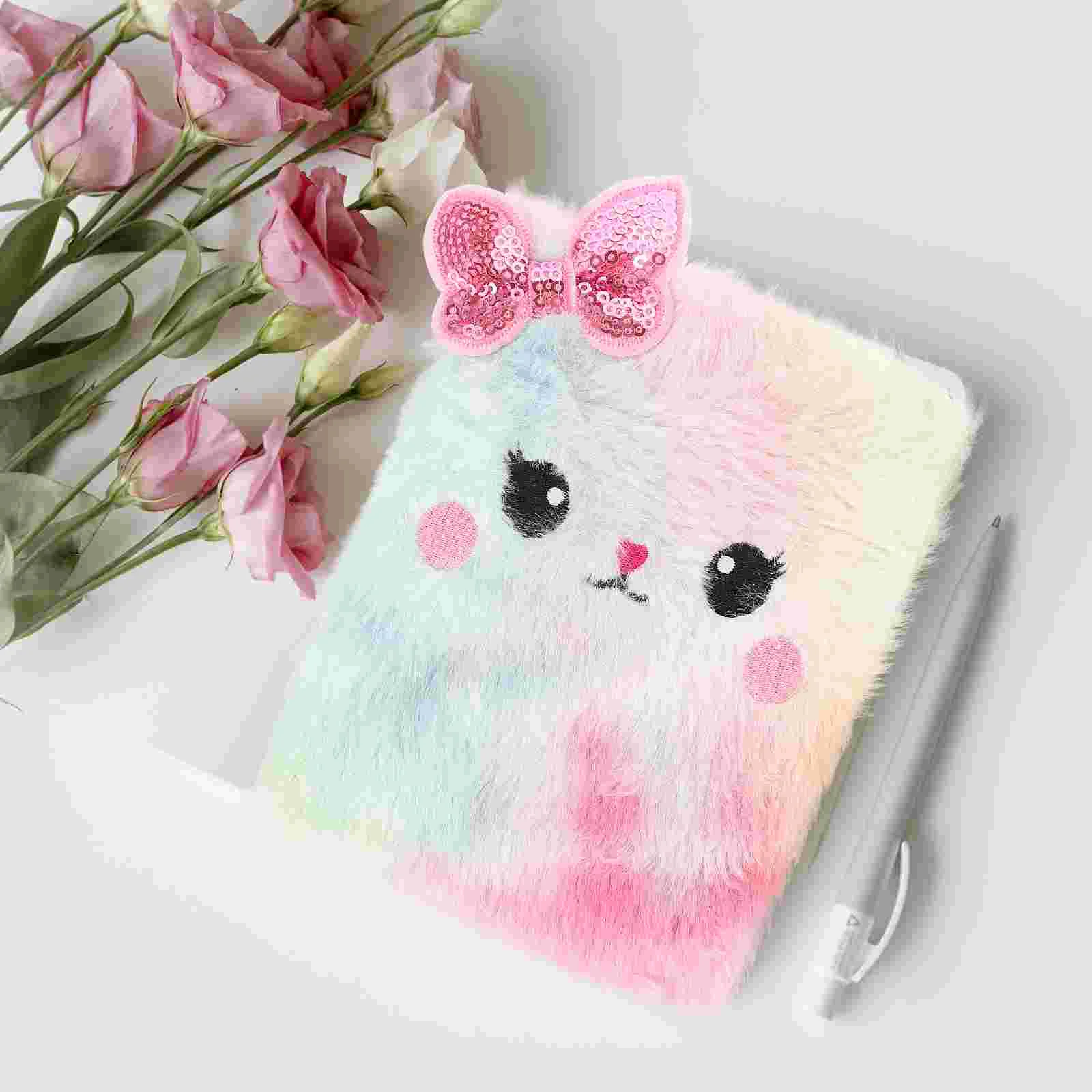 

Plush Cat Notebook Lovely Animal Notepad Fluffy Cartoon Secret Diary Cute Lined Journal Fuzzy Travel Notepad Planner Gift Girls
