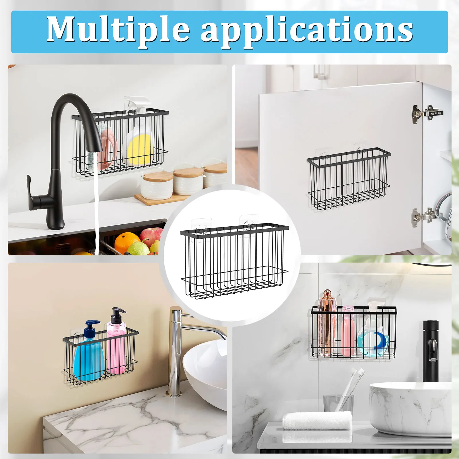 4Pcs Wall mounted Storage Basket Iron Kitchen Bathroom Storage Rack No Drilling Cabinet Door Organizer Home Bathroom Accessories