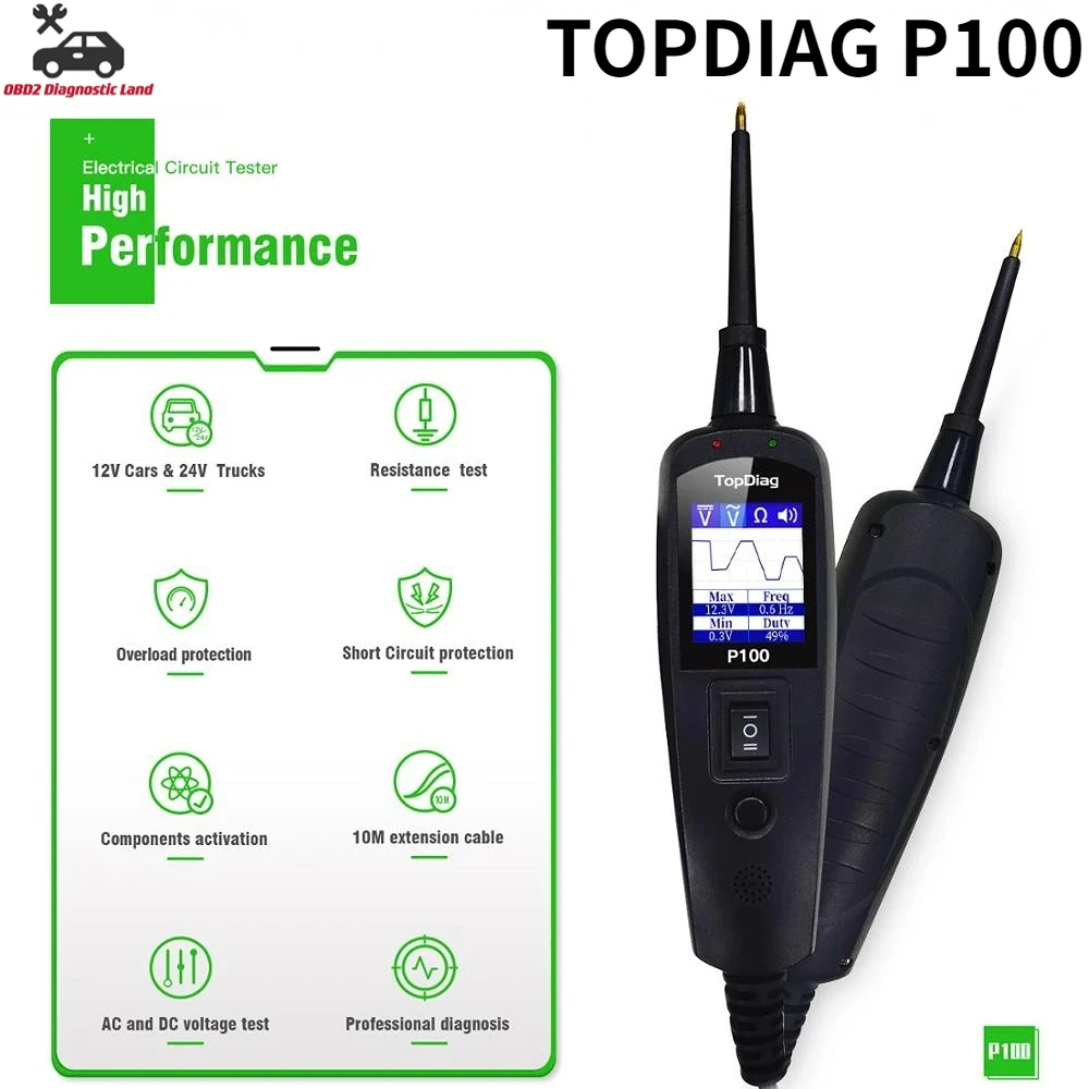 

TopDiag P100 Electric Circuit Tester 12V 24V Built-in Flashlight Electrical System Automotive Circuit Tester Repair Tool
