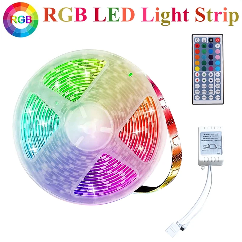 

5M RGB Light Strip 3528 300LED Flexible LED Strip Light With 44 Key Remote+Controller For Christmas Living Room Bedroom