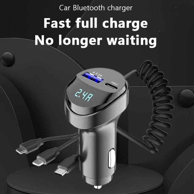 2 포트 USB 고속 차량용 전화 충전기, 3.1A 전압 표시, 3in 1 USB 개폐식 충전 케이블, 트럭 자동차