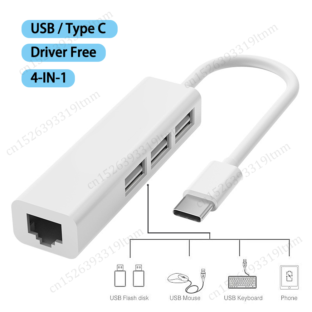 USB C HUB Multi-port Adapter USB 2.0 Type C HUB USB to Rj45 Gigabit Ethernet Adapter SR9900/RTL8152B for MacBook Laptop Computer