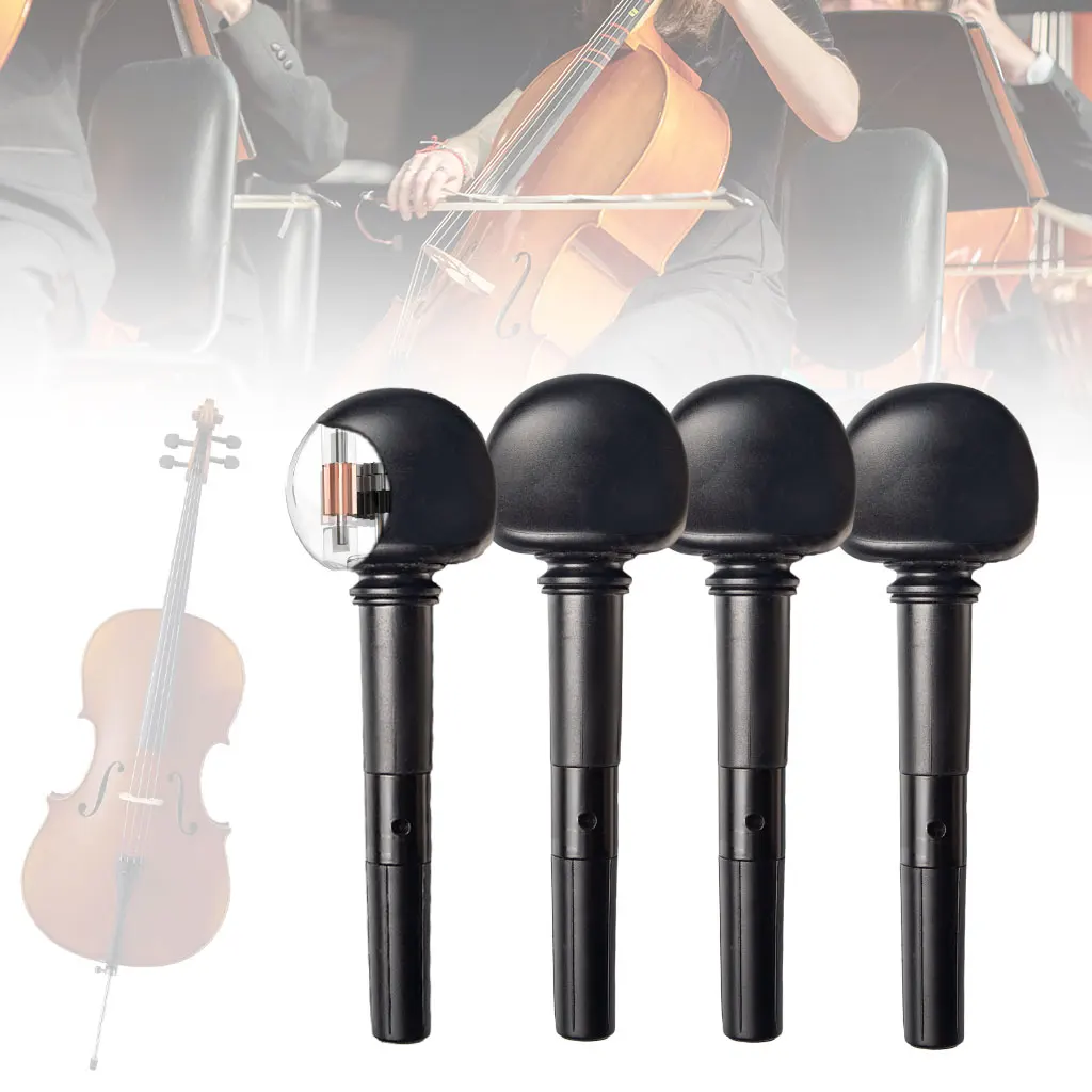 Cello Strings 4PCS Acoustic Cello Scrolled Head Cello Geared Pegs Finetune Eays Tuning Pegs 4/4 3/4 Size Cellos Accessories