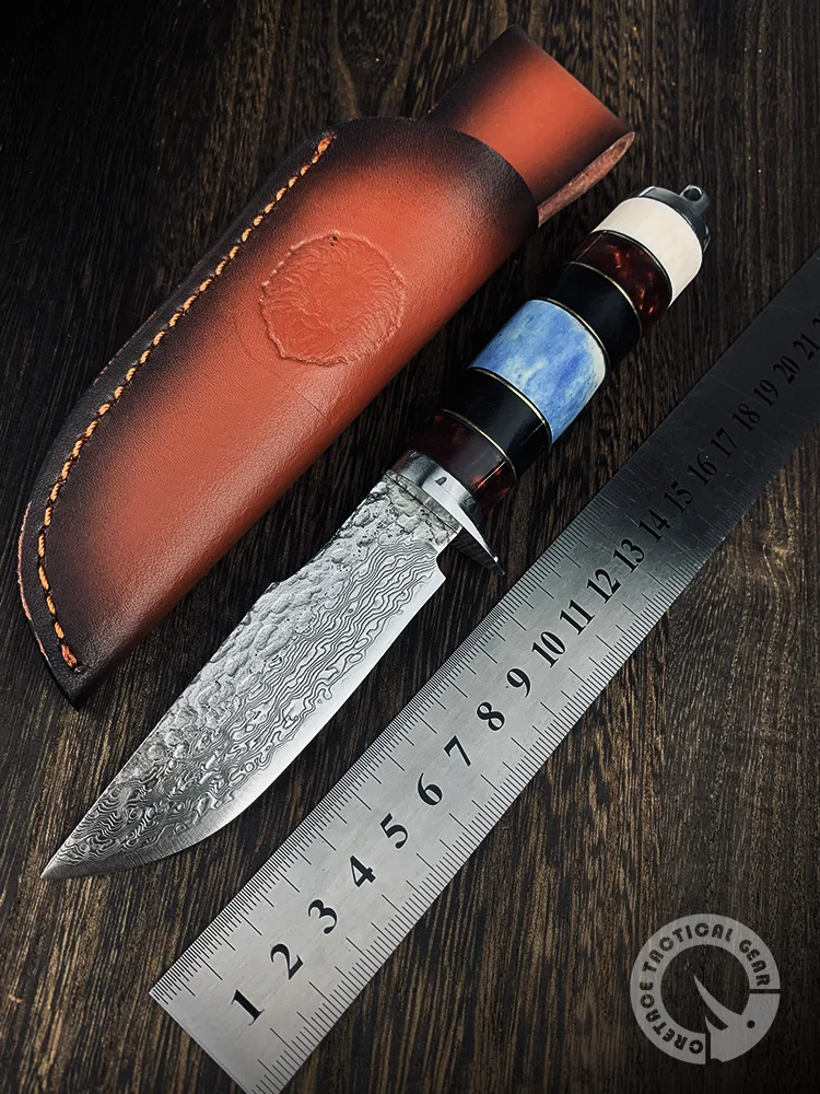 

CRETACE KNIVES Damascus Fixed Blade Knife Handmade Forged Rosewood Bovine Bone EDC Self Defense Outdoor Hunting Knives Original