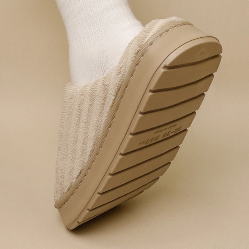 Winter Thick Bottom Plush Slippers Women Comfortable Corduroy Non Slip Home Slippers Woman Soft Sole Plush Warm Cotton Slides