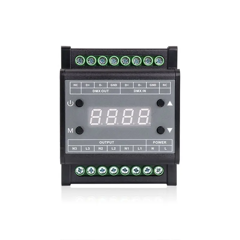 A37T-DMX302 3채널용 고전압 DMX 트라이액 LED 조광기 1A/CH 밝기 컨트롤러 AC90V-240V 50Hz/60Hz 출력
