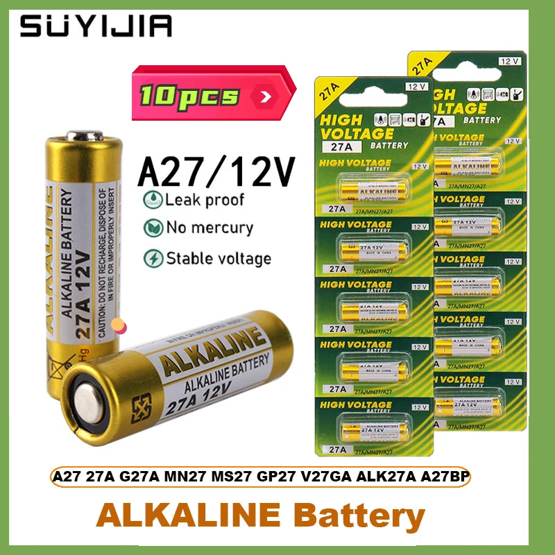 

10PCS Alkaline Battery 12V A27 27A For Car Alarm Remote Control Doorbell walkman Dry Cell G27A MN27 MS27 GP27A L828 V27GA R27A