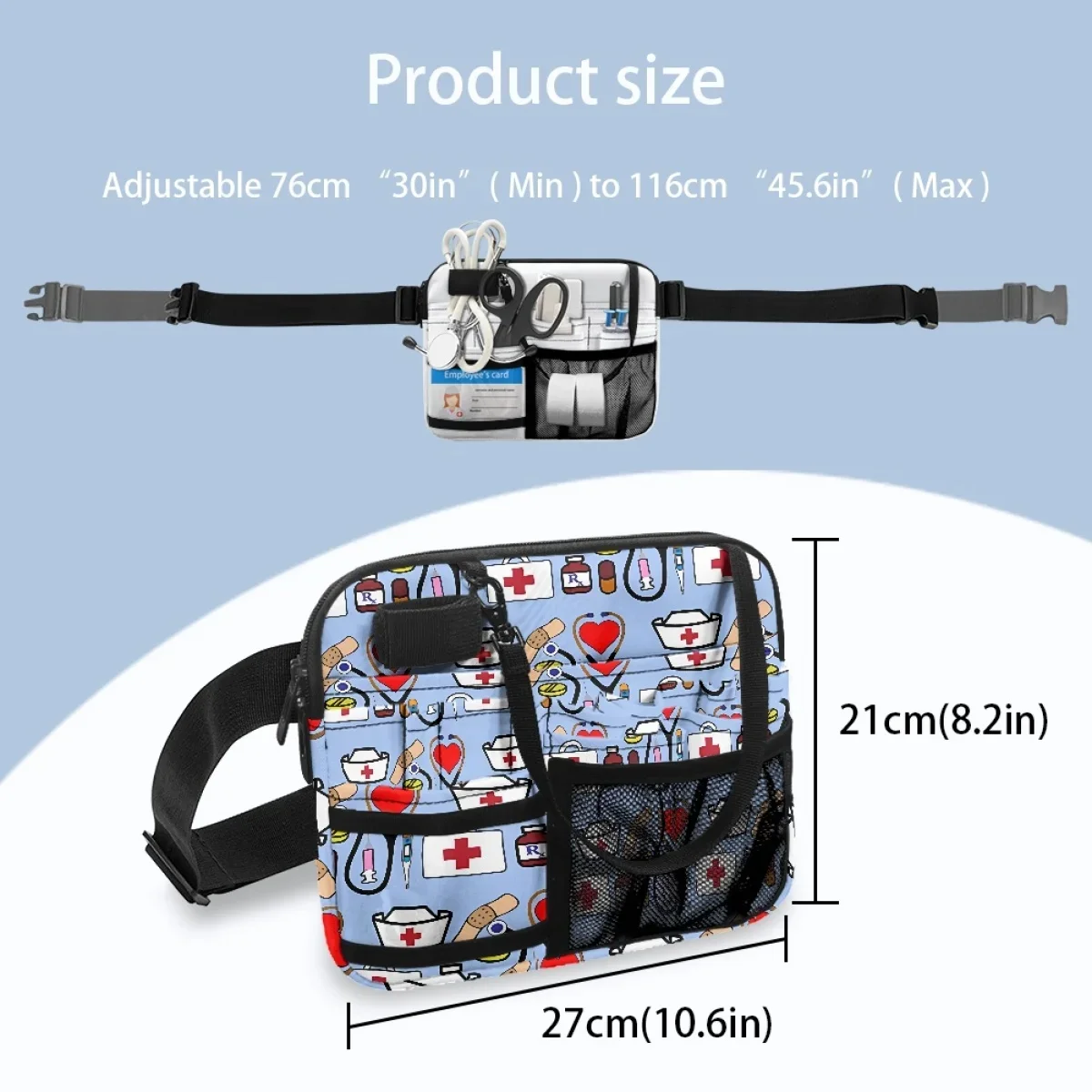 Cartoon Medical Stethoscope Tools Printed Nurse Waist Bags Multi Compartment Utility Hip Bags Case Organizer Pouch Tool Holder