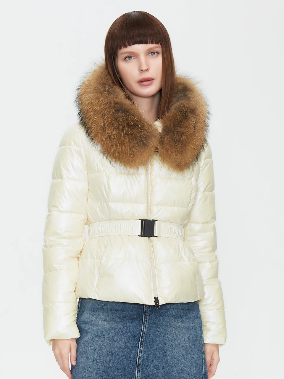 Ziai 2021 Women Coat Shiny Fabric Big Fur Collar Hotsale