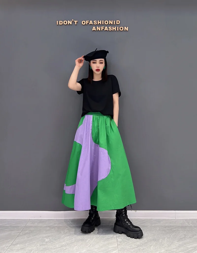 slazenger skort Vefadisa 2020 Summer The New Large Size Skirt Woman Fashion Leisure Printing Stitching Color High Waist Skirt Green YellowLHX120 denim skirts for women