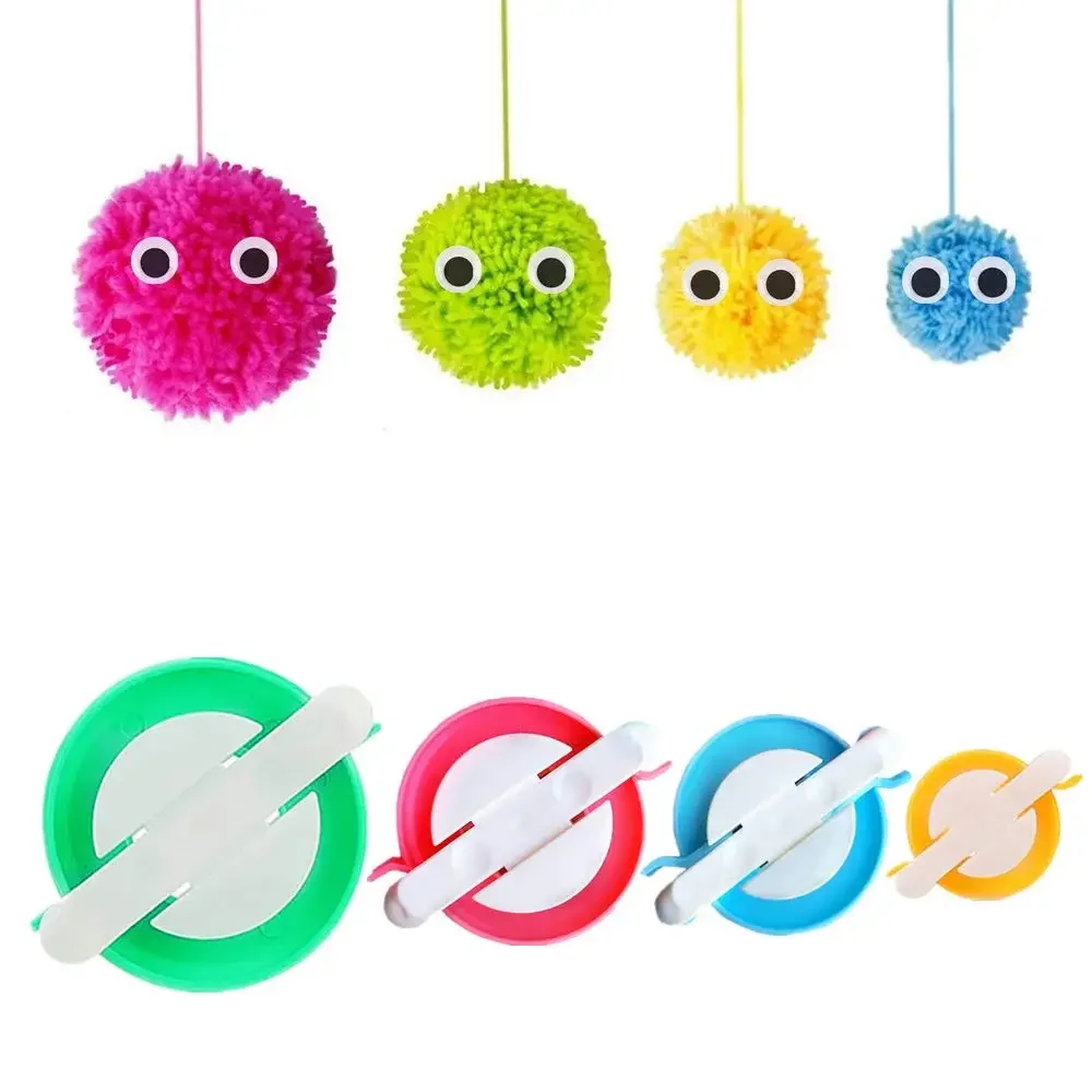 4-Size Pom Pom Maker Kit with Yarn Cutter DIY Fluffy Craft Tool for Knitting, Crochet & Kids/Adult Projects