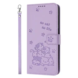 Kawaii Cat Leather Flip Wallet Phone Case for Galaxy S25 (Purple)