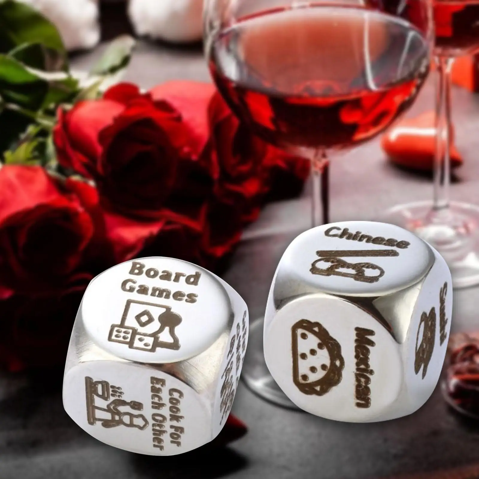 2x Food Decision Dice Stainless Steel Him Her Funny Date Night Dice for Anniversary Wedding Valentines Gifts Birthday Honeymoon