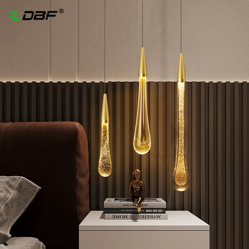 

Nordic LED Pendant Light Acrylic Water Drop Hanging Lamps For Home Bedside Living Room Decor Dining Tables Aisle Modern Lights