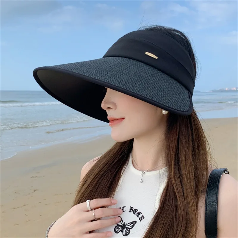 

Straw Woven Sun Hat For Women, Summer Black Glue UV-Proof, Large Brim, Face-Slenderizing, Hollow-Top, Sun-Proof, New Style