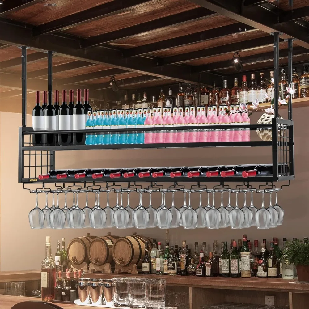 

Ceiling Wine Glass Rack, 46.9 X 11.8-inch, Perfect for Bar Cafe Kitchen, Black