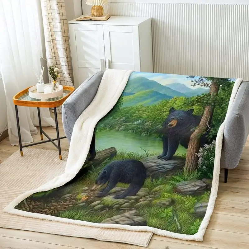 

Флисовое одеяло с медведем, детское плюшевое одеяло с лесным медведем для кровати, дивана, ботаническое дерево, шерпа, дышащее одеяло