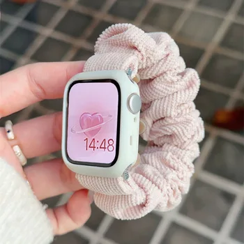 한국 핑크 헤어 밴드 스트랩 및 케이스, 49mm 40, 애플 워치 스트레치 밴드 Ultra2 41 45mm 38 42 40 44 레이디 루프, 아이워치 9 8 7 밴드