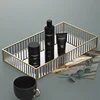 Makeup Storage Tray Glass Transparent Cosmetic Organizer Metal Perfume Lipstick Stand Rectangle Dresser Decoration Tray for Home 2