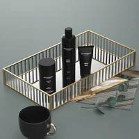 Makeup Storage Tray Glass Transparent Cosmetic Organizer Metal Perfume Lipstick Stand Rectangle Dresser Decoration Tray for Home 2