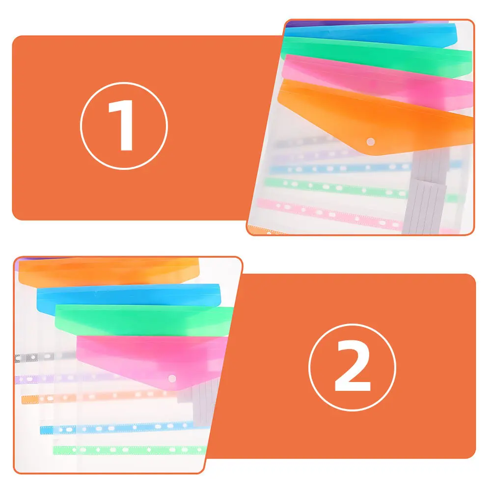 6Pcs 다기능 스냅 버튼 파일 파우치 파일용 투명 문서 보관 가방 청구서 카드 휴대용 정리 폴더
