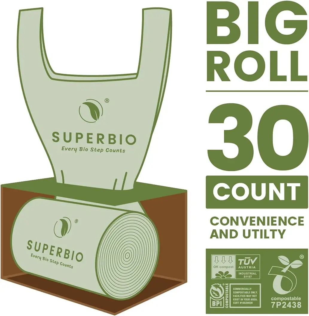 SUPERBIO 13 Gallon Compostable Handle Tie Tall Kitchen Garbage