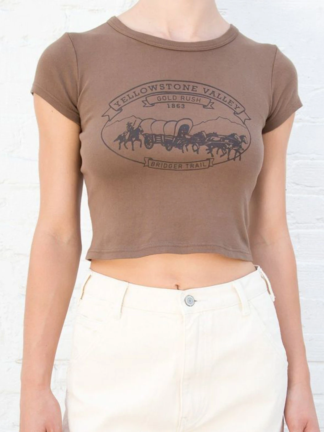 Letter Graphic Brown Crop Top Women 2022 Summer Streetwear Round Neck Sleeve T shirts Vintage Streetwear Cotton Slim Tops| | - AliExpress