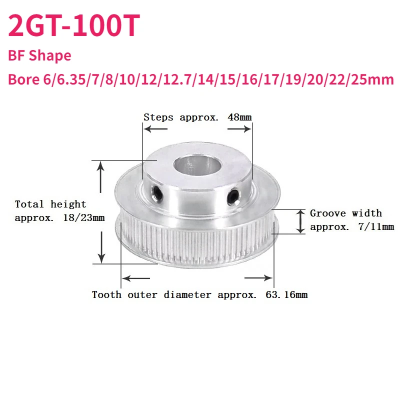 

1pcs 3D Printer Parts GT2 Timing Pulley 2GT 100Tooth Bore 6/6.35/7/8/10/12/12.7/14/15/16/17/19/20/22/25mm Synchronous Wheels