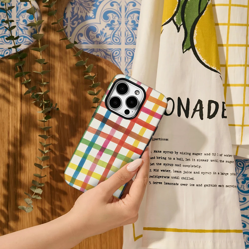 Luxury Double-Layer Rainbow Grid Painting Phone Case Back Cover