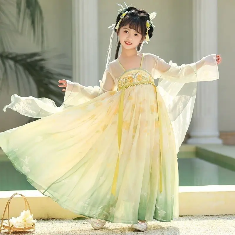 Girls Christmas embroidery gown dress Chinese Folk Children Hanfu Party Princess costume Fairy Cosplay girls dress princess costume