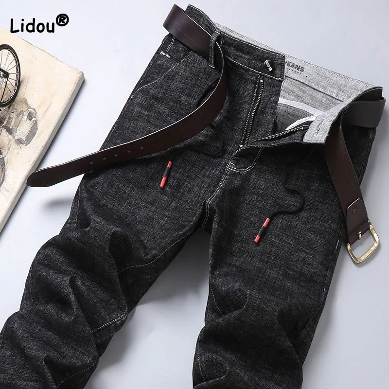 2023 Fashion Trend Mid Waist Jeans Male Clothes Spring Summer Simplicity Comfortable Solid Color Zipper Denim Trousers for Men