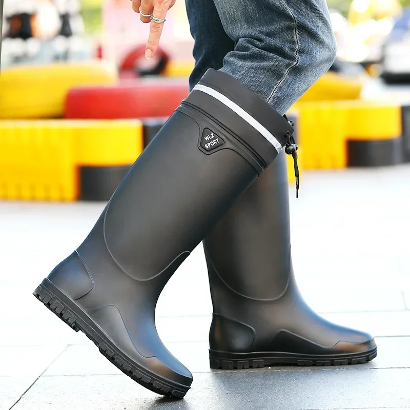 Nouveaux boots pêche hauts lacets épais extérieur imperméables antidérapants chauds caoutchouc