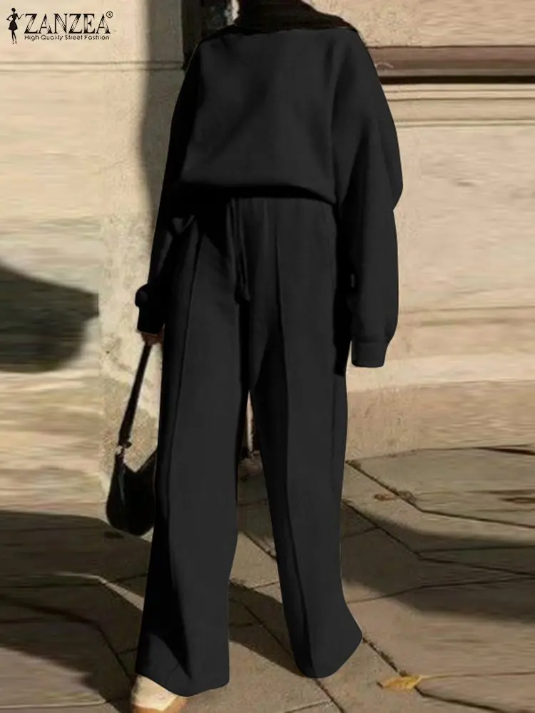 

Женские Брючные комплекты, мусульманские модные спортивные костюмы ZANZEA, элегантная однотонная Свободная блузка с длинным рукавом + длинные брюки, повседневная женская одежда большого размера