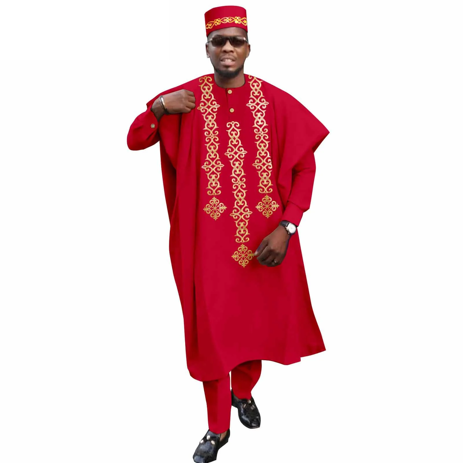 Roupas africanas para homens tradição festa de casamento roupas bazin robe  bordado ancara calças chapéus 4 peças conjunto dashiki nigéria, image size:1600x1600