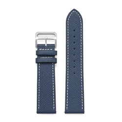 Premium Genuine Leather Watch Strap - Universal Quick Release Band in Cowhide - 18mm (Royal blue white)