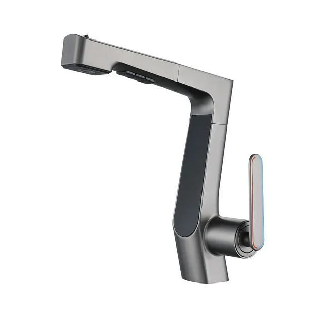 Intelligent digital display LED large screen temperature control pull-out faucet hot and cold bathroom wash basin faucet 2