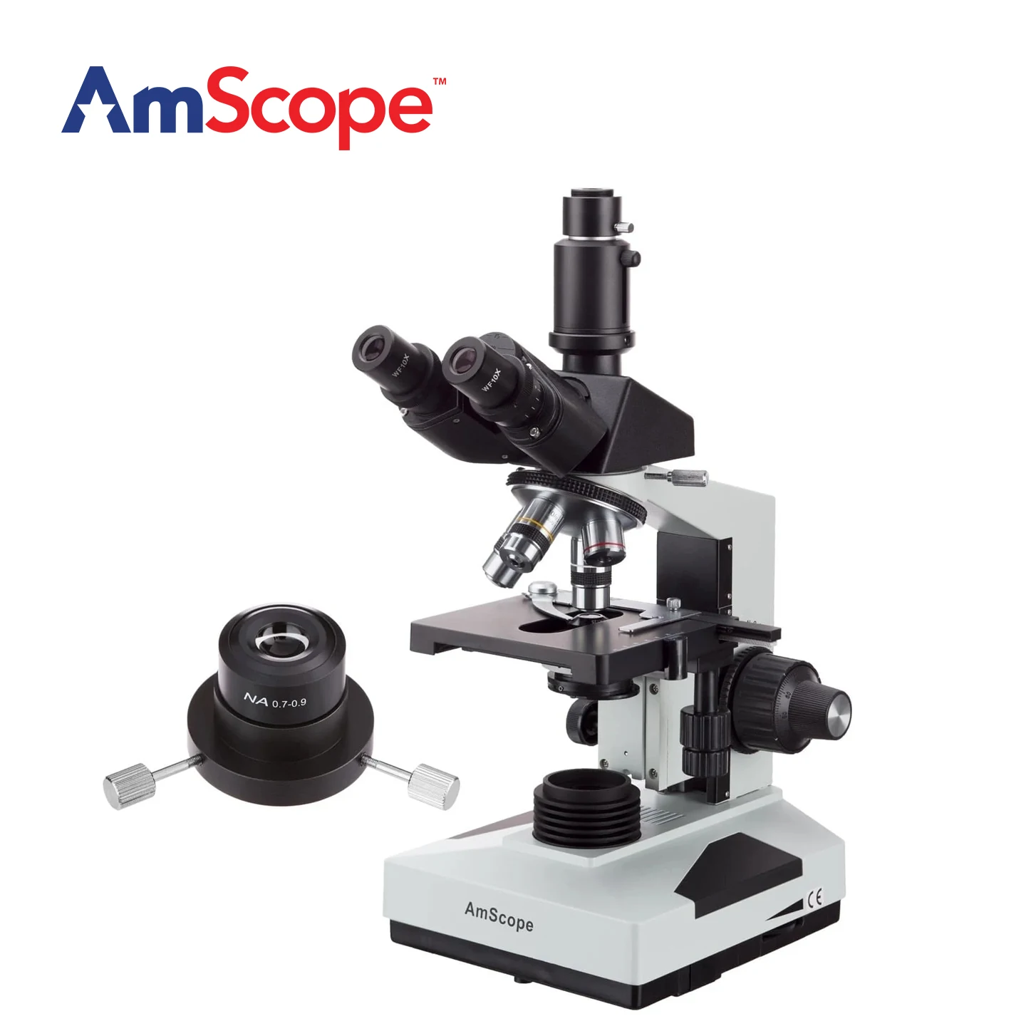 AmScope T490 시리즈 동시초점 암시야 삼안 복합 현미경(20W 할로겐, 디지털 카메라 포함)